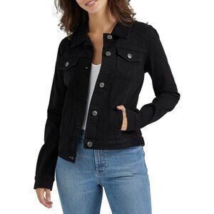Brand New Women Black Cotton Trucker Jean Jacket Classic Fit Casual Outerwear